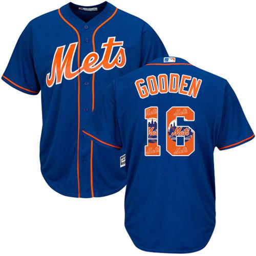 Mets #16 Dwight Gooden Blue Team Logo Fashion Stitched MLB Jersey